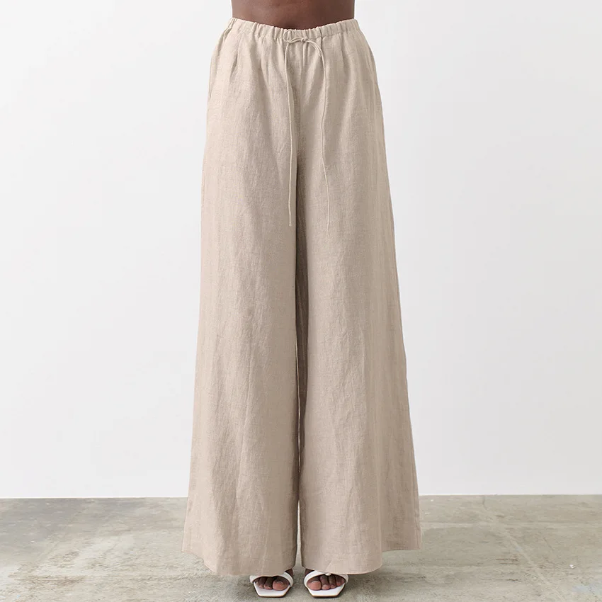 

LEXIE ZHANG Spring summer 2021 New High-waisted Loose-waisted Cotton Hemp Loose Trousers Women Casual Slack Broad-legged Pants