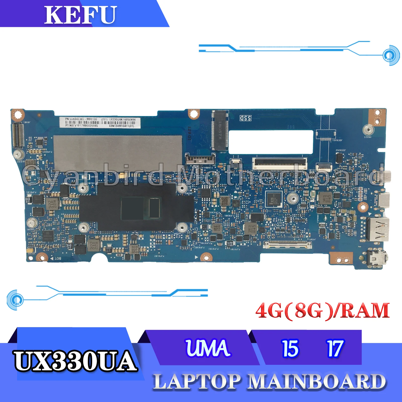 

KEFU Mainboard UX330UA For ASUS ZenBook UX330 UX330U UX330UAK U330UA U3000U Laptop Motherboard i5 i7 RAM-4GB/8GB Maintherboard