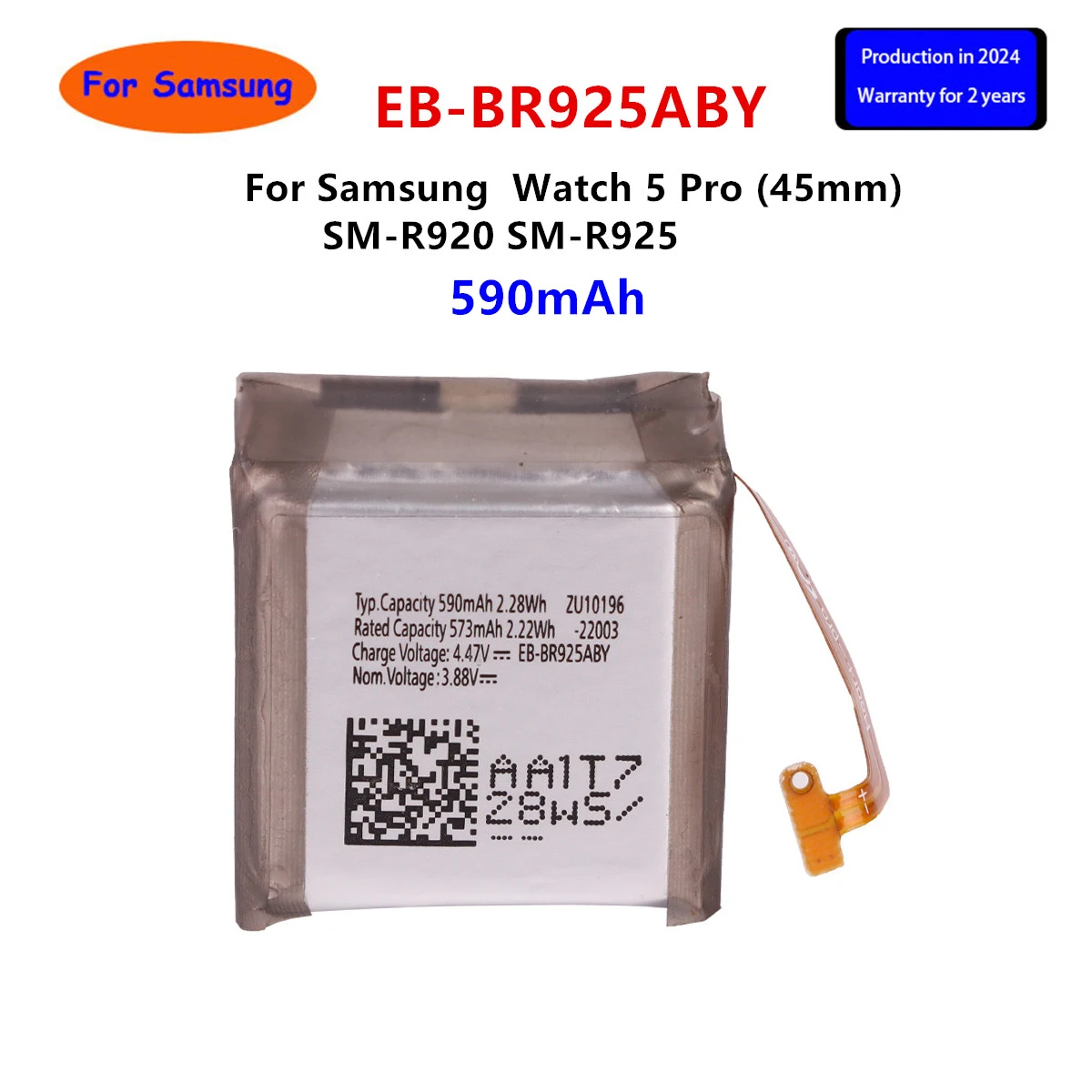 Совершенно новый аккумулятор EB-BR925ABY 590 мАч для Samsung Galaxy Watch 5 Pro 45 мм SM-R920 SM-R925