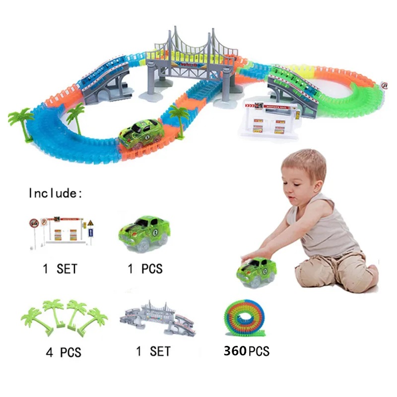 

Magical Track 240PCS/Set Glowing Race Tracks Set Flexible Racing Track Bridge Diecast Car Toy Creative Toys For Children Gifts