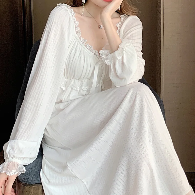 

Cotton Nightgowns For Women Long Sleeve Night Dress Loose White Nightdress Ladie's Nightwear Nightshirt Long Nightgowns