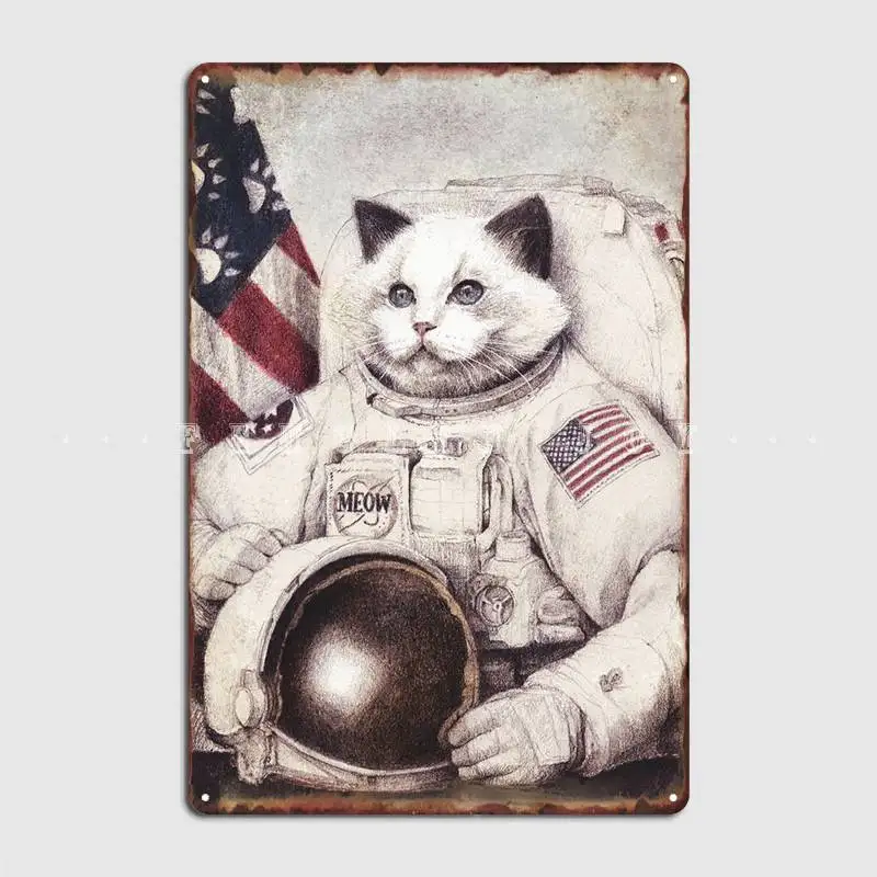 

Meow Out Of Space Metal Sign Cinema Garage Funny Garage Decoration Garage Club Tin Sign Poster