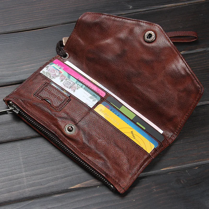 Fashion vintage natural genuine leather folds men womenclutch wallet designer luxury organizer real cowhide phone coin purse