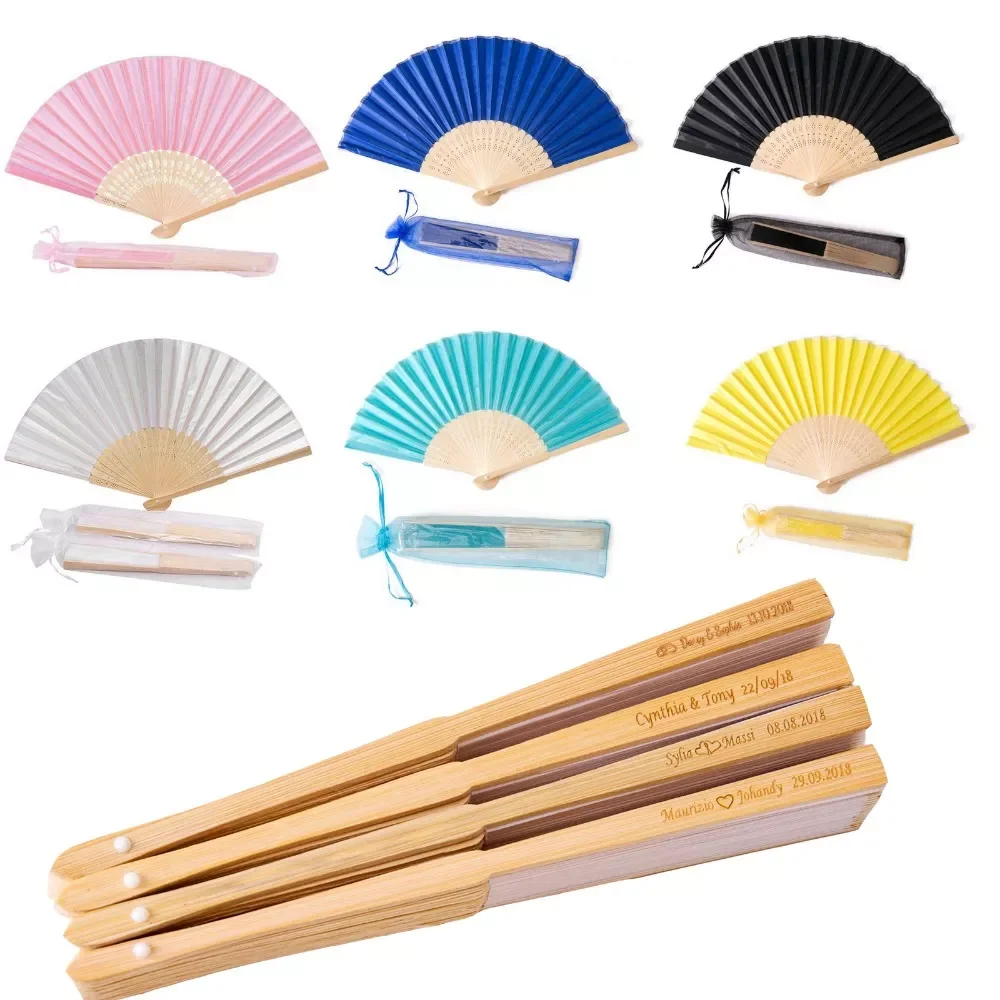 

24pcs Personalized Engraved Silk Hand Fan Wedding Fold Fan Vintage Fans Customized Wedding Favor