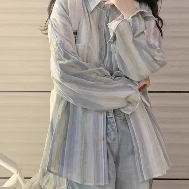 Высококачественная полосатая рубашка в корейском стиле солнцезащитный крем