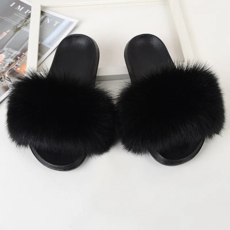 Summer fur slippers kids faux fur slides children fake fur fluffy sandals girls beach home plush sliders child furry flip flops images - 6