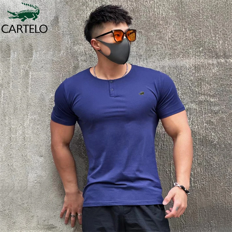 

CARTELO Brand Men's Clothing Summer New Sports Casual Cotton Round Neck Elastic T-Shirts Leisure Fashion Sports Bottom Shirt