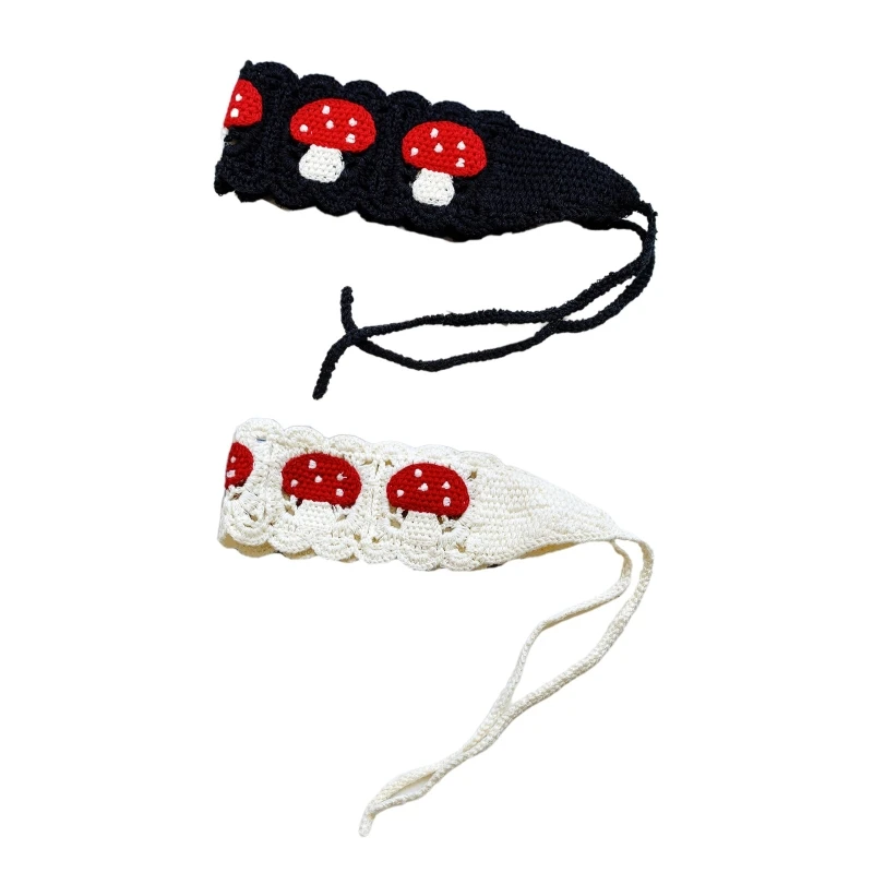 

573B Crochet Colorful Bandana Knitted Hair Kerchief Tie Back Head Wrap Crochet Mushroom Pastoral Turban for Girls Photo Props