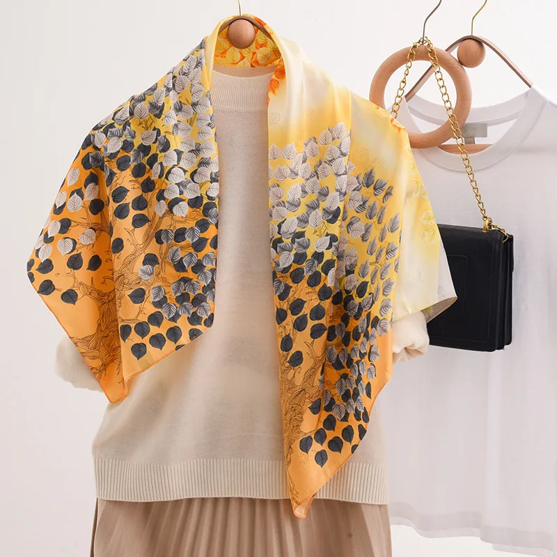 

Шарф женский из искусственного шелка, большие квадратные шали-палантины с принтом дерева, шарфы-платки, платок 90x90 см