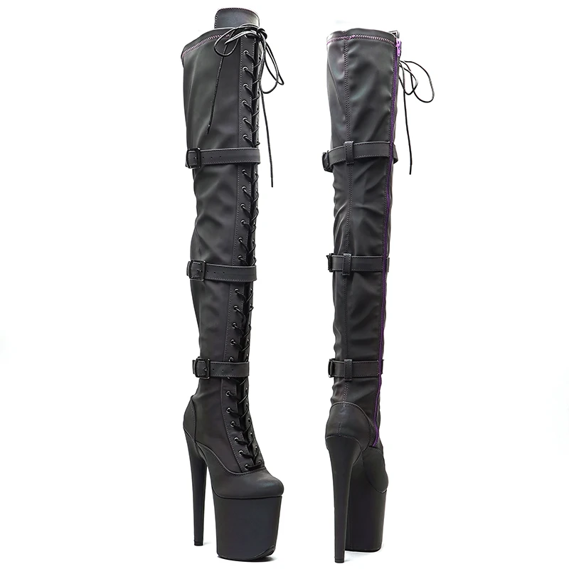 Leecabe  20CM/8inches Women New  Extreme High Heel  Erotic Lap Dancing Stripper Shoes Platform belt buckle thigh high boots 5B