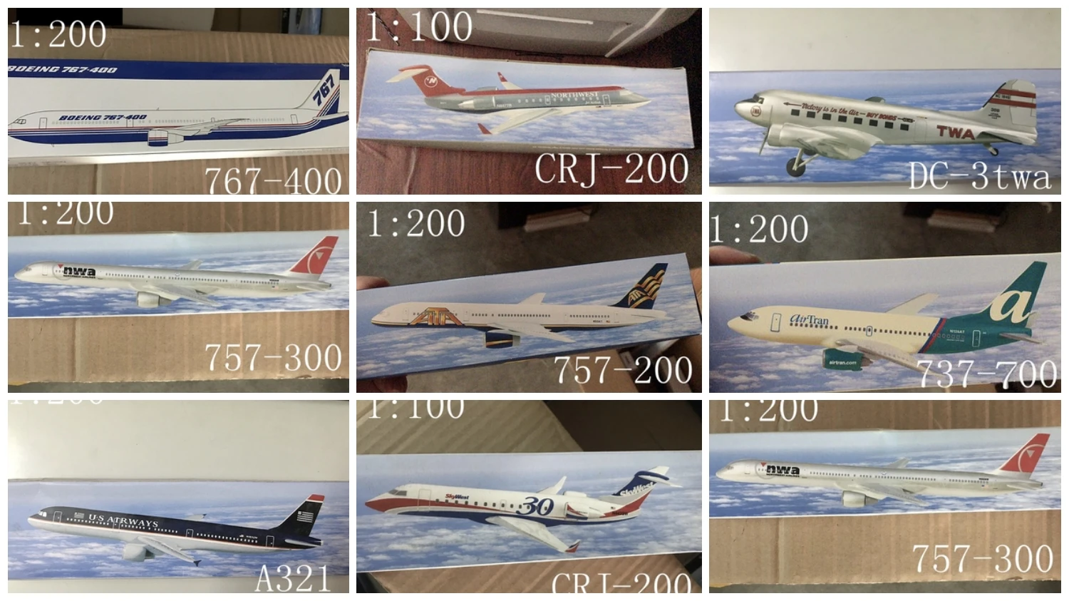 

1:200 Пластмассовые модели самолетов для США A319 A320 A330 NWA B757 TWA B717 B757 CRJ30 ATA B757 Airtran B737 B767