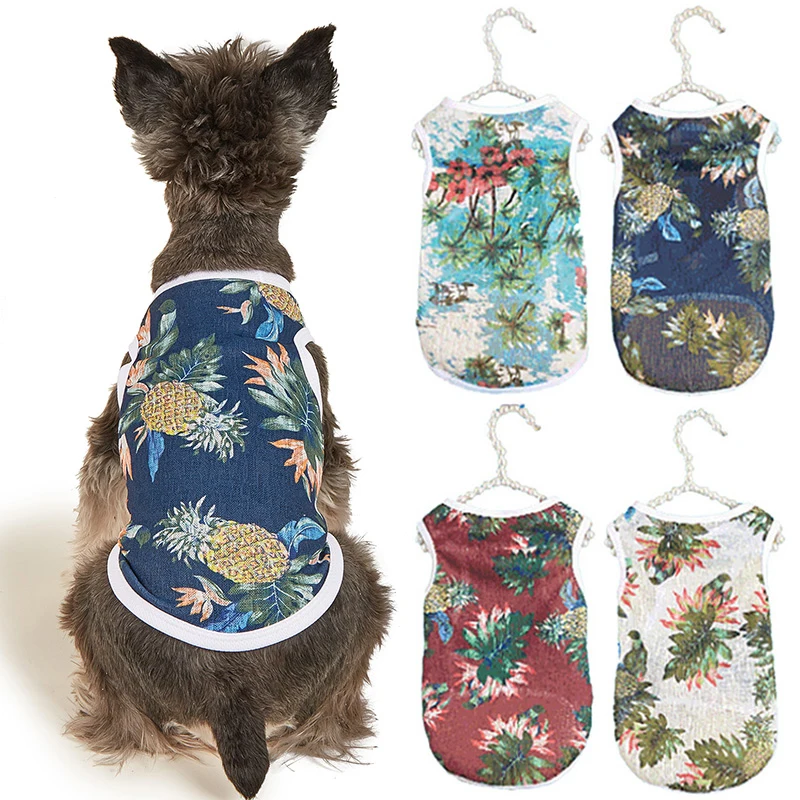 

Жилет с рисунком собаки, летняя пляжная одежда, Женская Гавайская футболка с цветочным рисунком для маленьких и больших кошек, собак, чихуах...
