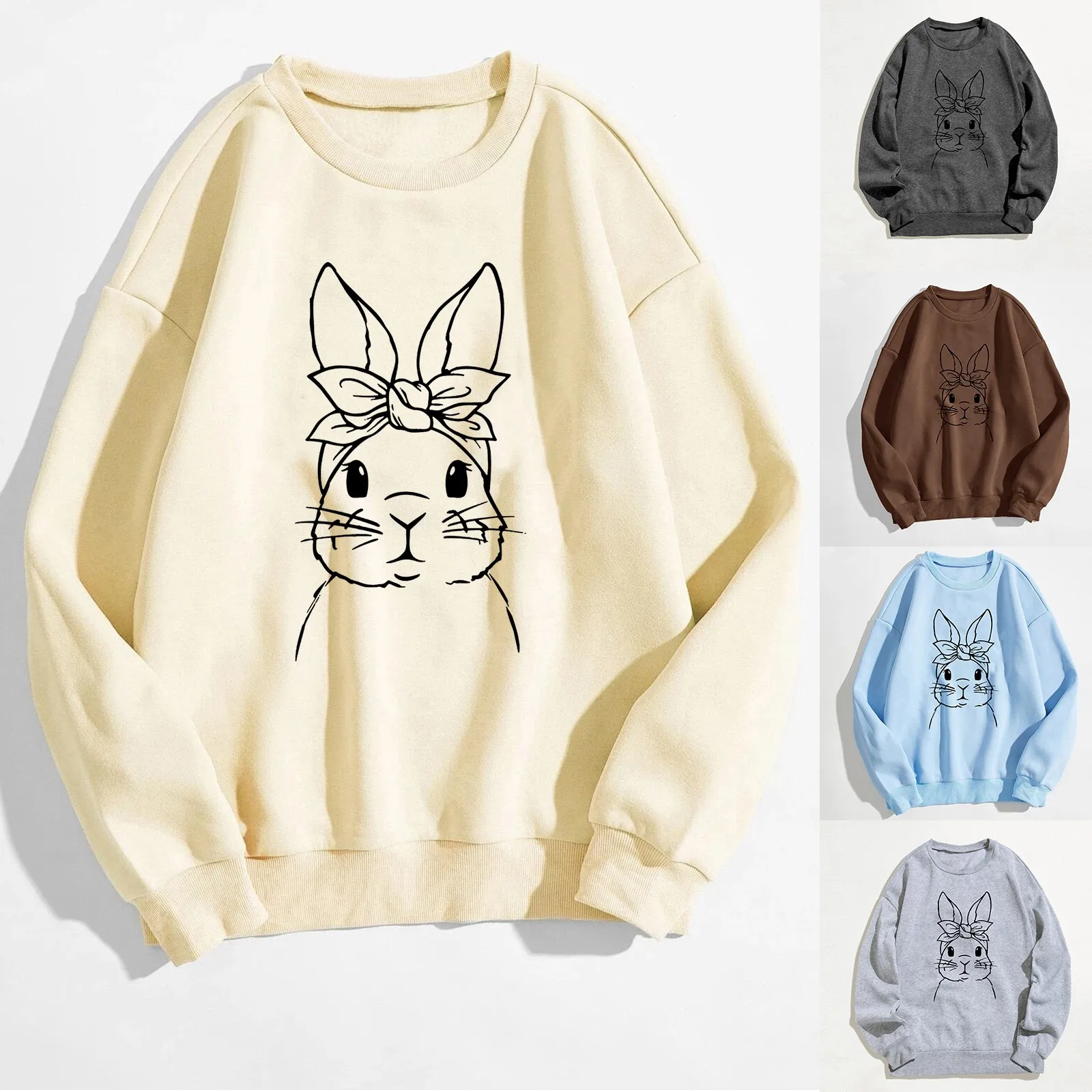 

Женский пуловер с длинным рукавом и вырезом лодочкой, с принтом кролика