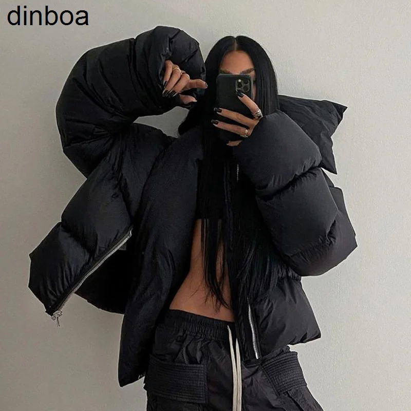 

Dinboa-winter Clothes Women Down Jacket Autumn Cropped Jacket Fashion Stand Neck 2022 Bread Coat Streetwear Thermal Warm Jacket