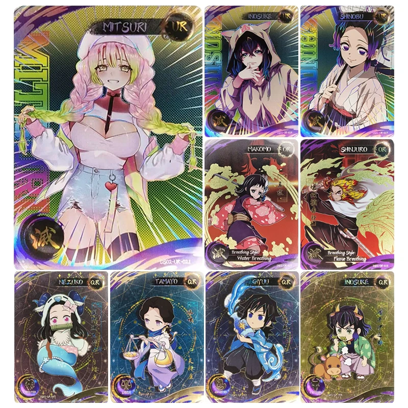 Фото Aikaho DS-02 аниме Demon Slayer UR или MR QR карты Kochou Shinobu Kanroji Mitsuri коллекционные карты подарки на день рождения детские игрушки №1