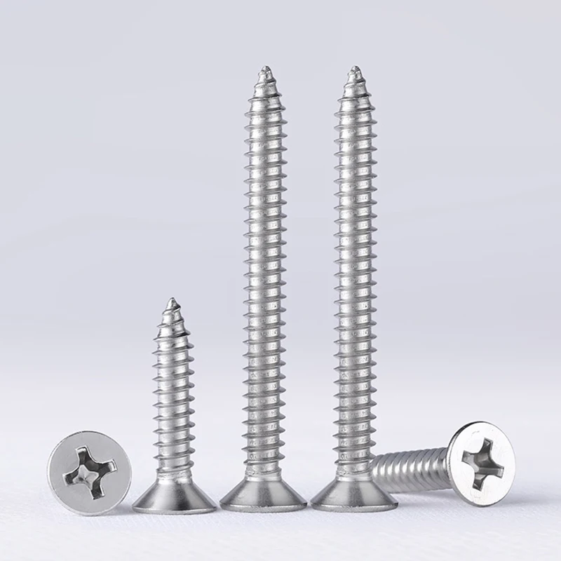 

50/100pcs Pointed Tail Phillips Countersunk Head Self-tapping Screws 304(A2) Stainless Steel Flat Head Wood Screw M1.0 to M2.6