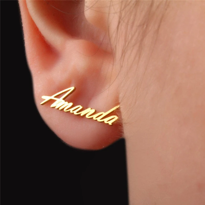 

Name Crown earrings for women Fashion Jewelry Custom Name Rose Gold Stainless Steel Fine Crown Stud Earrings Birthday Gift