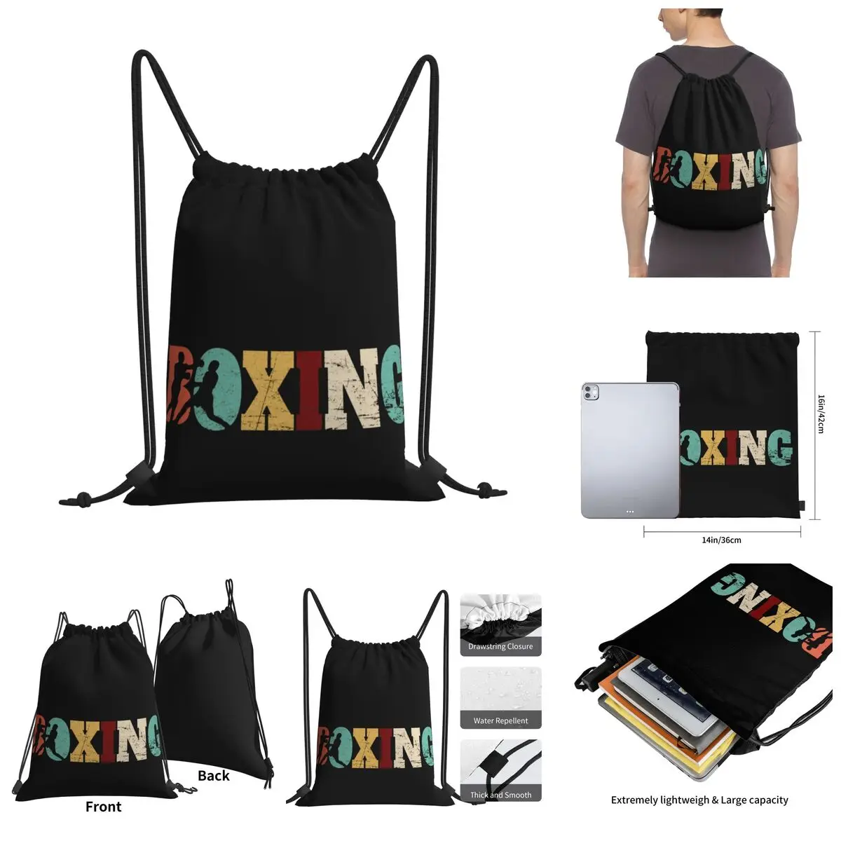 

Boxing Vintage Style For Men Boxing Drawstring Bags Gym Bag Novelty Backpack Geeky bare-knuckle boxing Drawstring Backpack