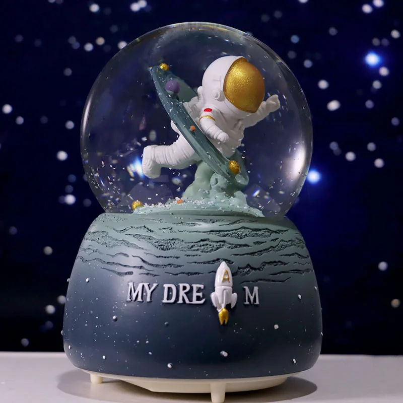 3d Spaceman Astronaut Snowball Glass Crystal Ball Rotating Music Box Music Box Rotating Snowflake Children Birthday Gift