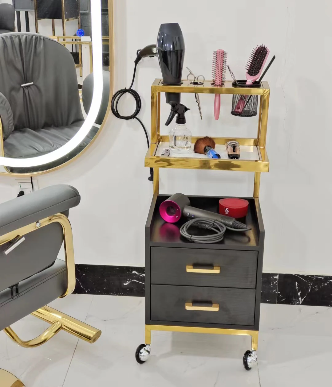 Оборудование для салонов Meiyi белая и Золотая тележка салона приспособление