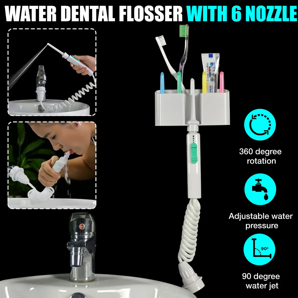 

6Nozzle Faucet Oral Irrigator Water Dental Flosser Portable Irrigador Dental Water Jet Toothbrush Oral Irrigation Teeth Cleaning