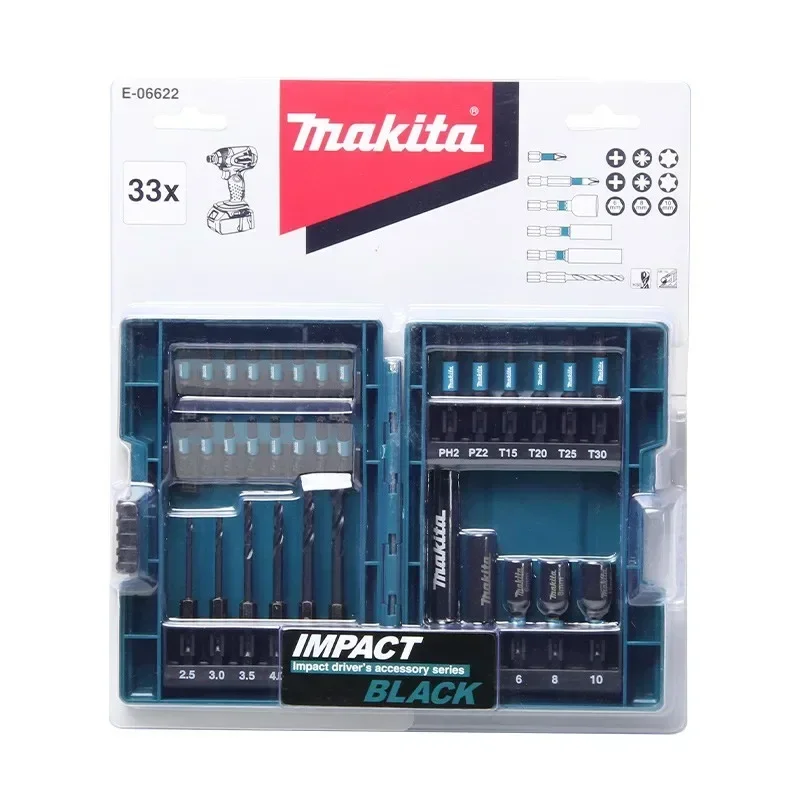 Для Makita E-06622 33Pcs Impact Vis Bit Set Многофункциональный Электрический Manchon Noir Métal Metal Perceuse
