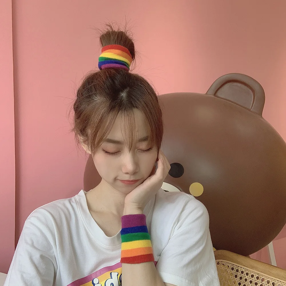

Fitness Badminton Running Soft Cotton Wristband Warm Bracers Rainbow Color Hand Wrap