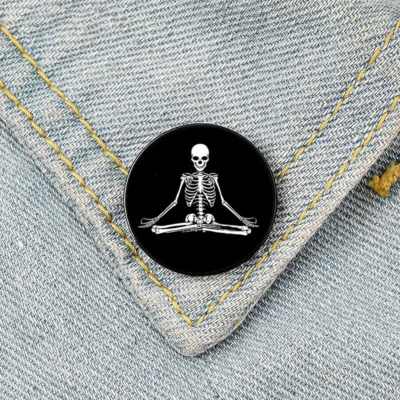 

Meditating skull Skeleton Pin Custom Funny Brooches Shirt Lapel Bag Cute Badge Cartoon Cute Jewelry Gift for Lover Girl Friends
