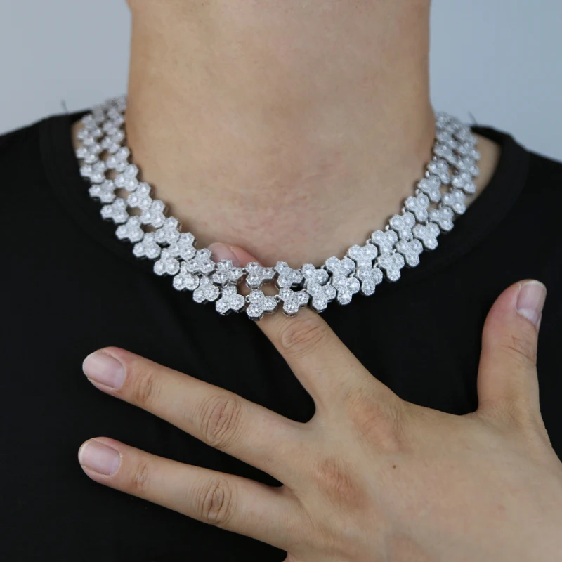 

New Hip Hop Honeycomb Shape Pendant with Rope Chain Tennis Chains Necklace with Cz Paved Ro Women Men Rapper Jewelry