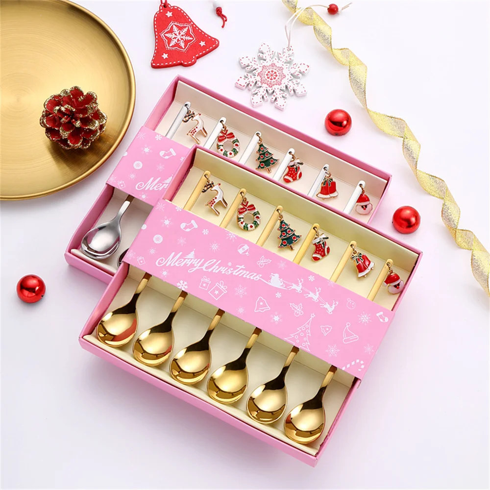 

Stainless Steel Christmas Dessert Spoon Cartoon Children Gift Coffee Tea Scoop Xmas Tableware Wholesale Cutlery Set Festival