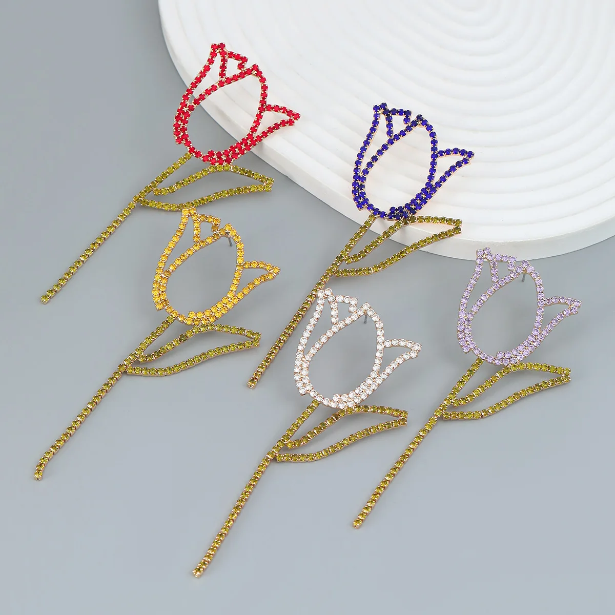 

JURAN Trendy New Full Rhinestone Rose Flower Dangle Earrings For Women Fashion Party Gifts Statement Jewelry Wholesale