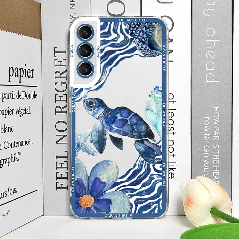 Фото Чехол для телефона Cool Ocean Turtle для Samsung Galaxy S22 S23 S24 S25 Ultra S20 Plus S21 FE Sea Blue Turtle Design Clear Covers Fundas №4