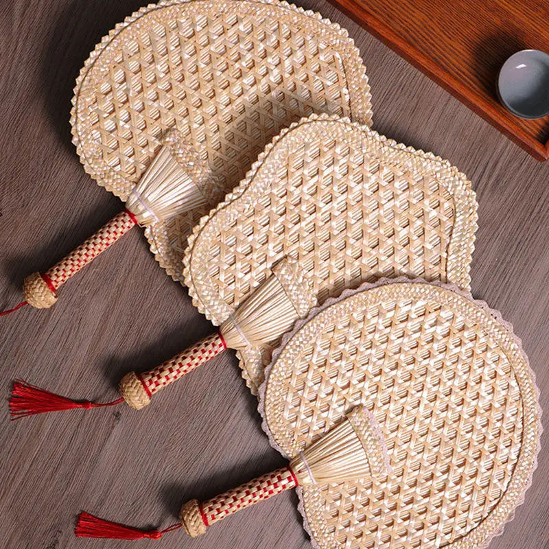 

8pcs Hand-Woven Woven Straw Hand Fan Old Summer Natural Environmentally Friendly Decorative Hand-Woven Fan Decor