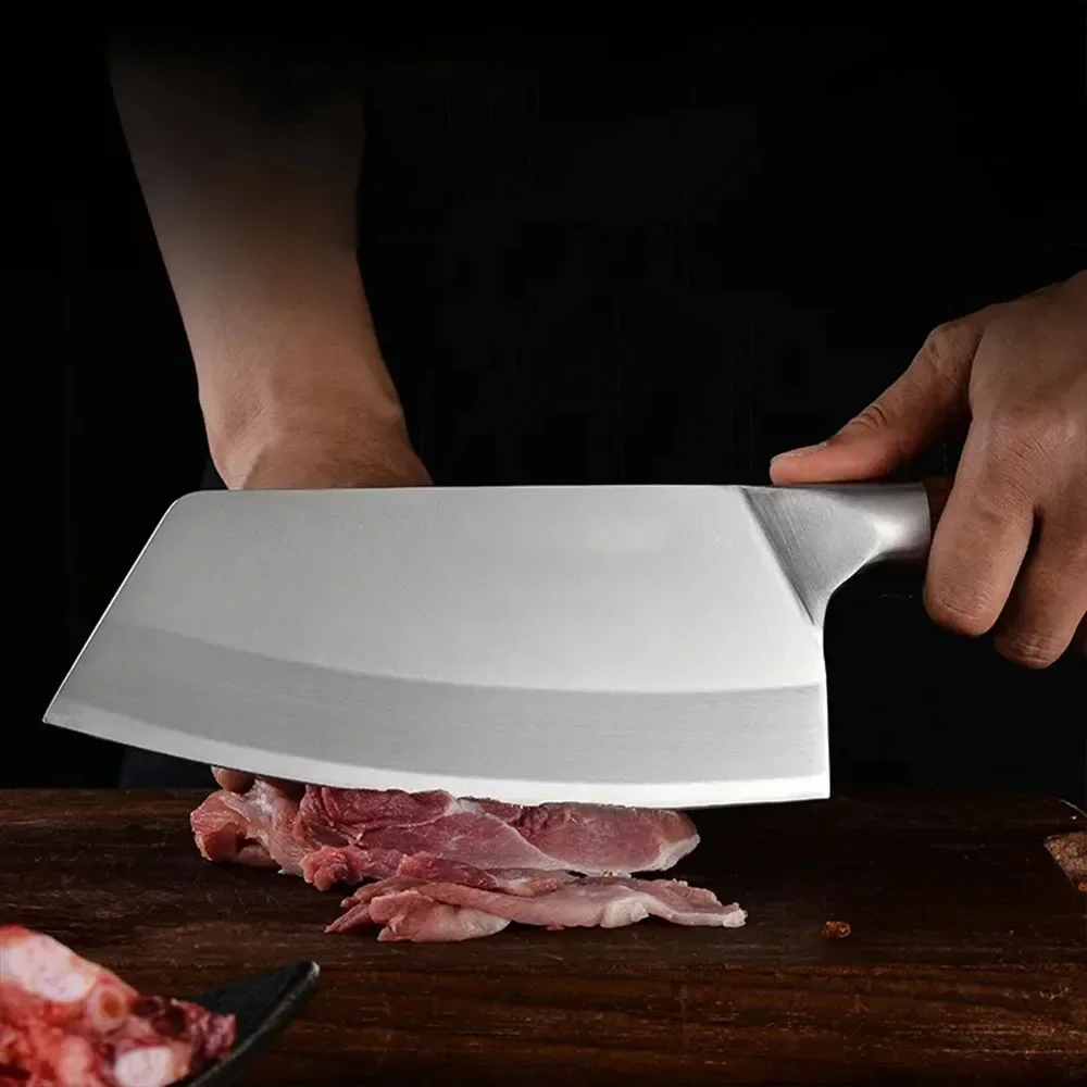 Cleaver Knife Full-tang Chinese Chopping Vegetable Fish Chicken Meat Wood Handle Steel Blade Chef Damascus