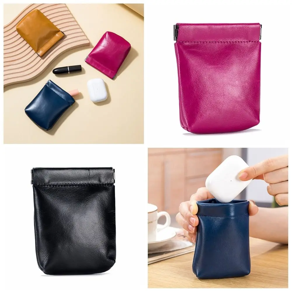 

Solid Color PU Leaf Spring Bag Portable Cosmetic Bag Coin Purse Self-closing Storage Bag PU Leather Small Item Bags Girls