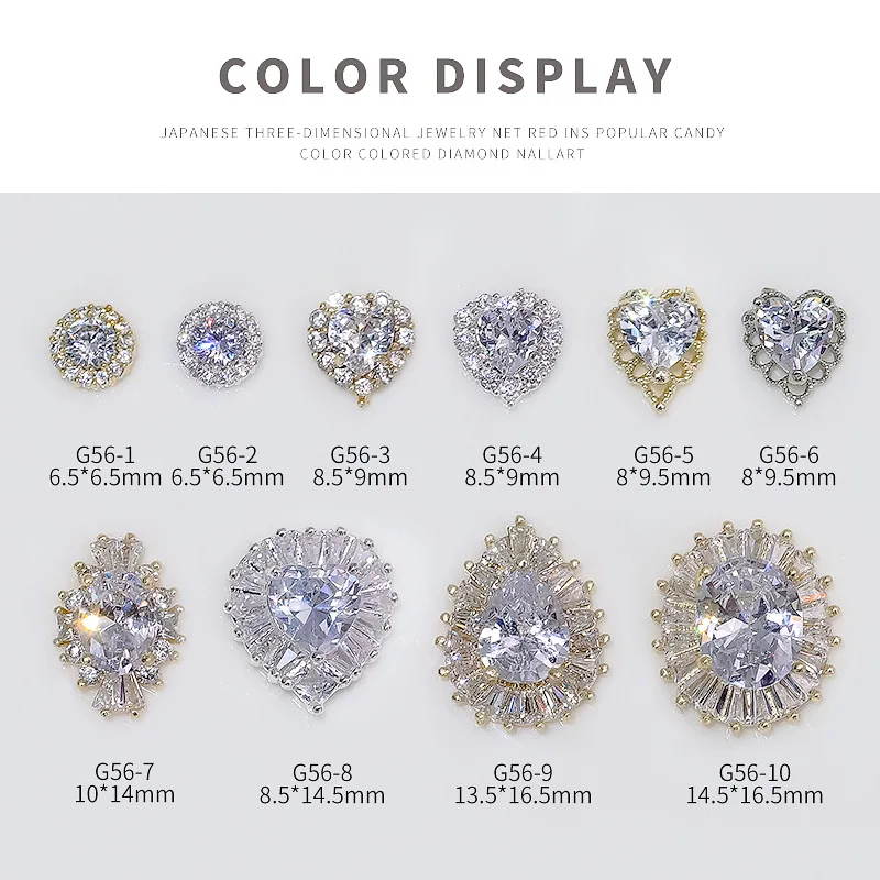 3D Light Luxury Big Nail Zircon Crystal Germ Ins Heart Diamond 10-Pattern For Lady Entry Lux Nail Tips Design Fully-Czech stone