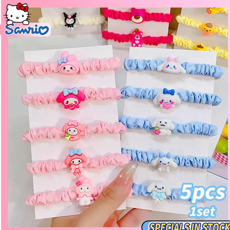 

5Pcs Anime Sanrio Hair Ring Kuromi Cinnamoroll Mymelody Cartoon Kawaii Doll Hair Rope Student Cute Rubber Band Kid Toy Girl Gift