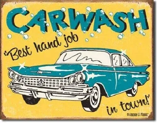 

8'x12''- Carwash Best Hand Job in Town,Tin Sign Vintage Funny Creature Iron Painting Metal Plate Personality Novelty
