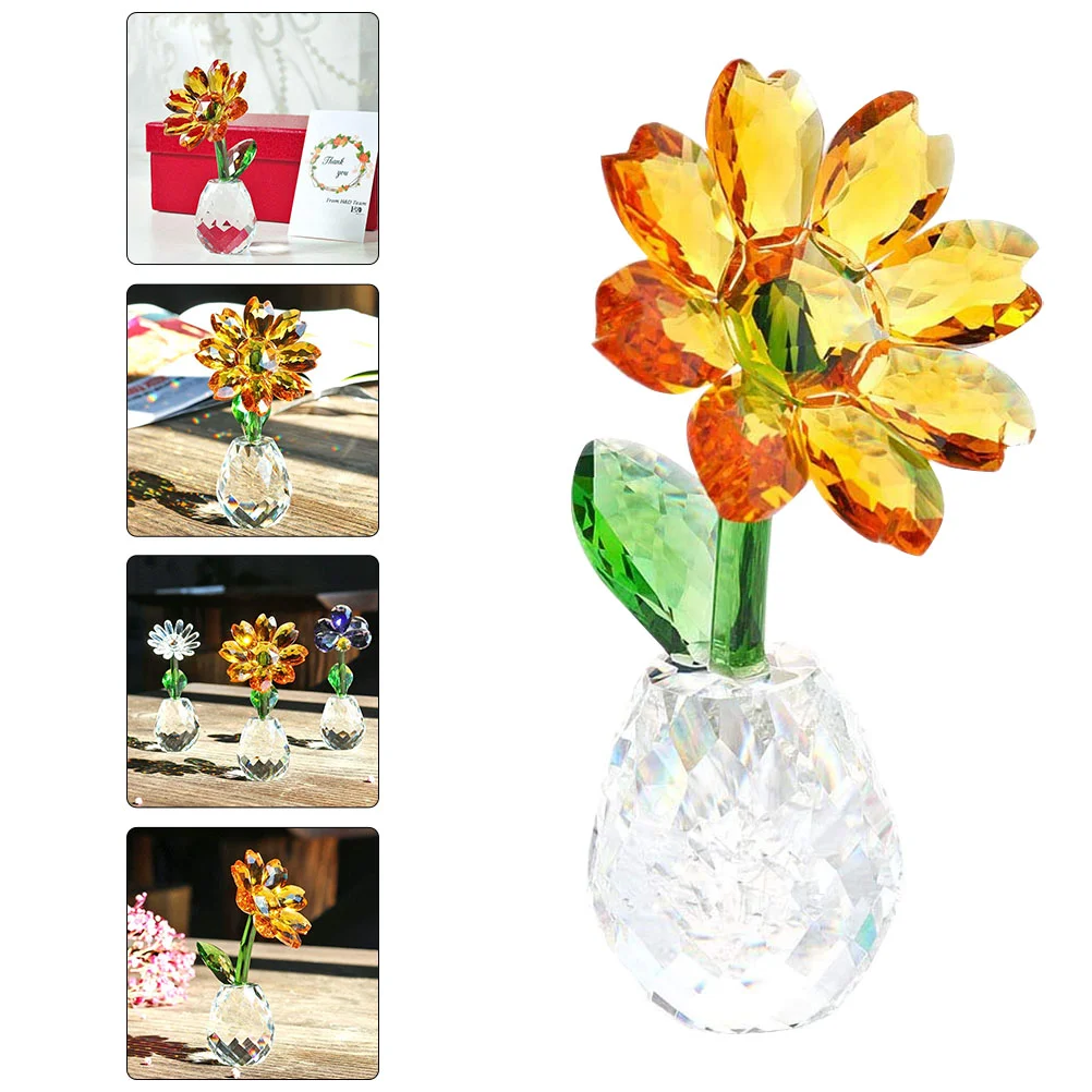 

Sunflower Glass Party Flower Decorations Artificial Table Interior Car Faux Fake Gifts Favors Ornamentfigure Crystalmini