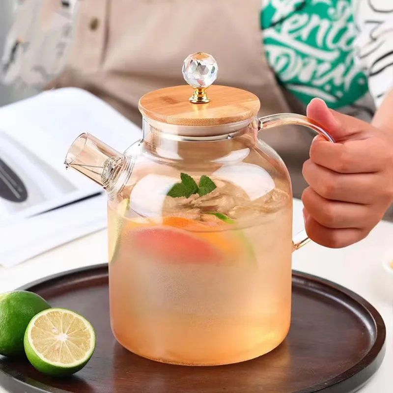 

Glass cold water bottle with rigid cover Large capacity cold white boiled water bottle set Household juice lemon drink pot