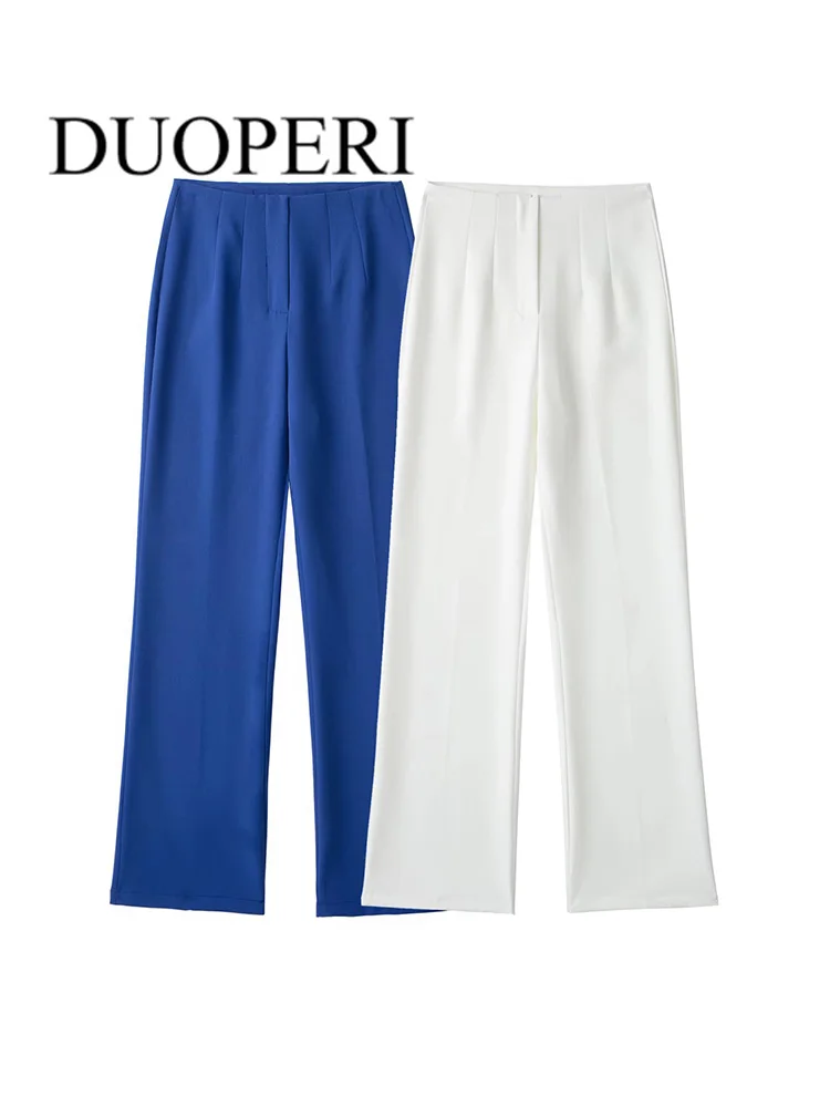 

Брюки DUOPERI женские прямые с разрезом спереди, Модные Винтажные штаны на молнии с завышенной талией, шикарные наряды