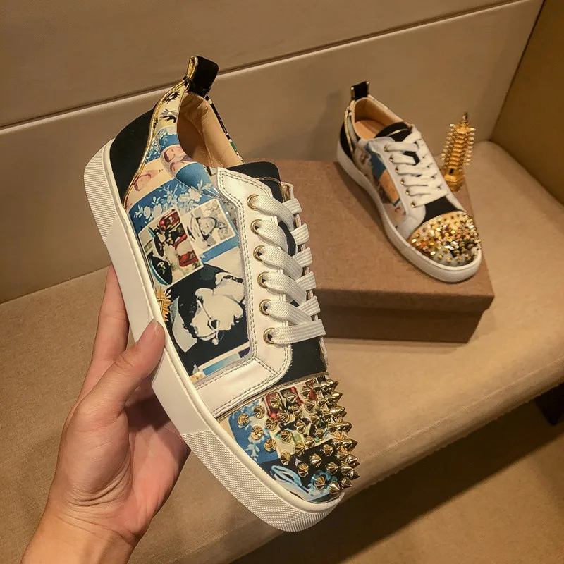 

Designer luxury men's shoes women's men's shoes cl rivets low-top red bottom shoes leather trend all-match casual sneakers