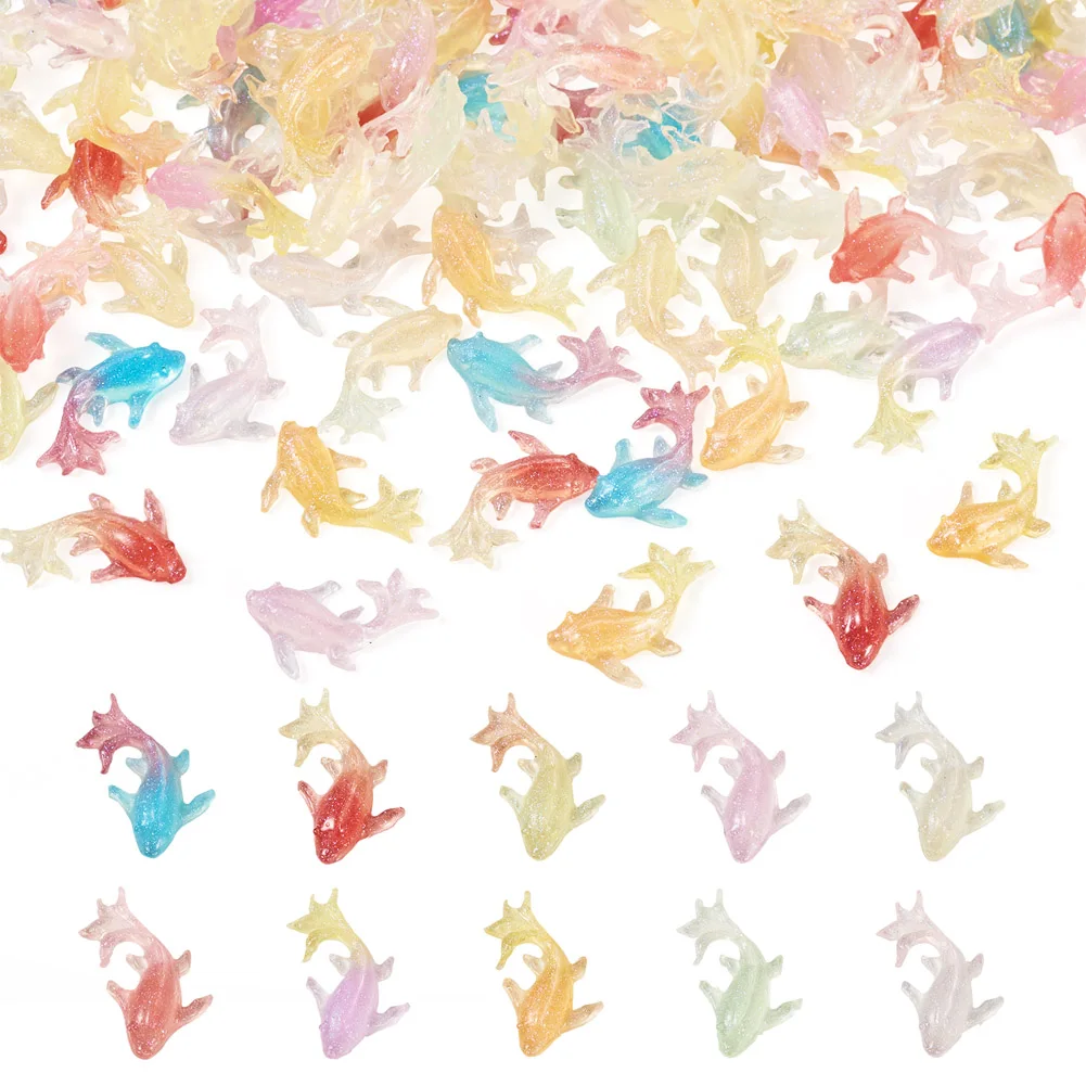 200 шт. светящиеся прозрачные кабошоны из смолы 3D маленькая золотая рыбка фигурка