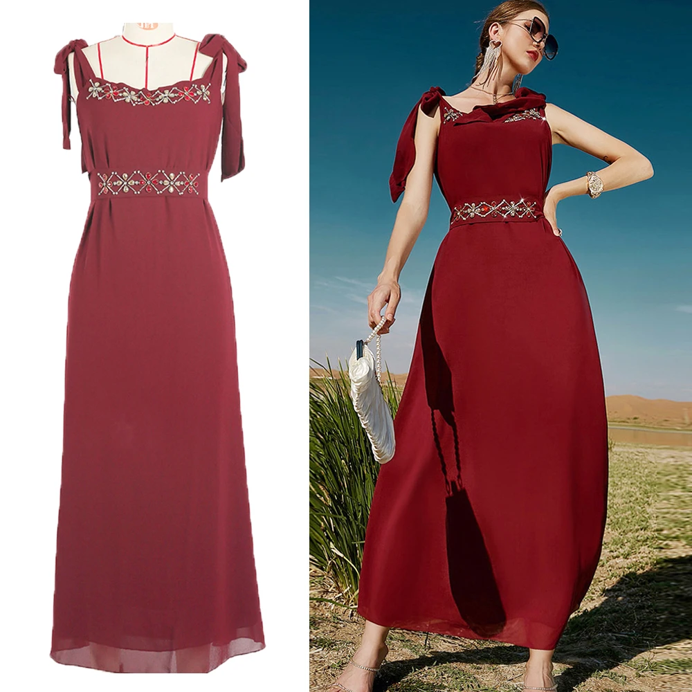 Женское винтажное платье макси без рукавов, длинное праздничное платье Дубая, роскошное платье в исламском стиле, марокканская вечеринка