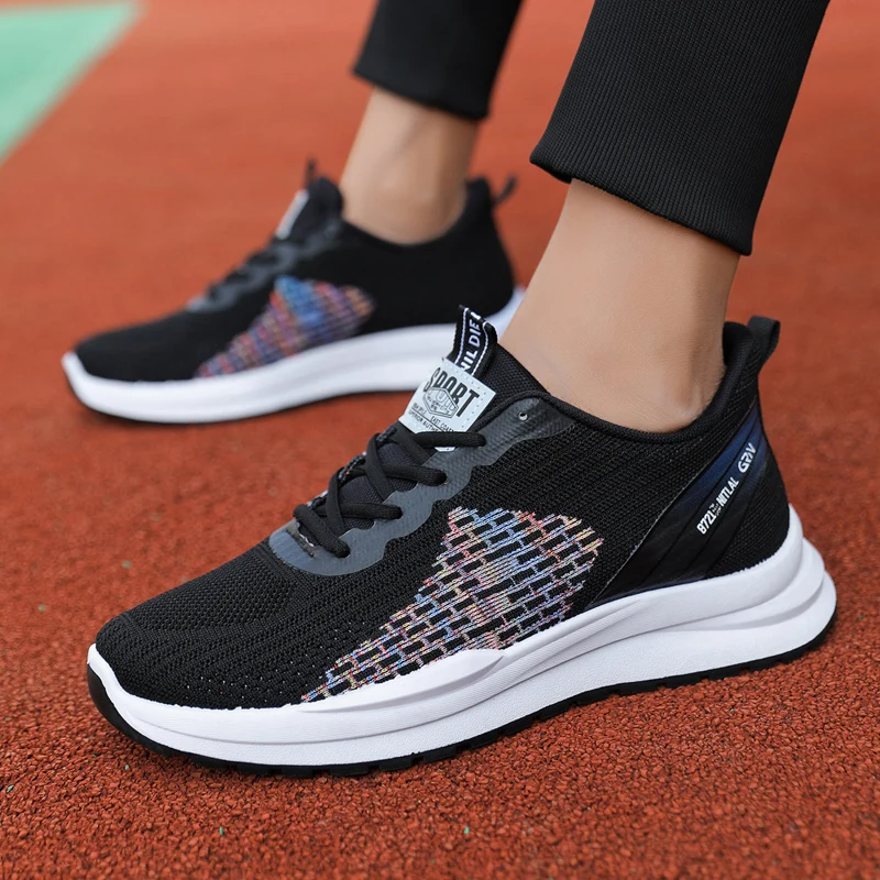 Light Casual Fashion Men's Running Shoes Breathable Mesh Lace Up Men's Sneaker Outdoor Jogging Gym Weave Men Shoes Black Spring