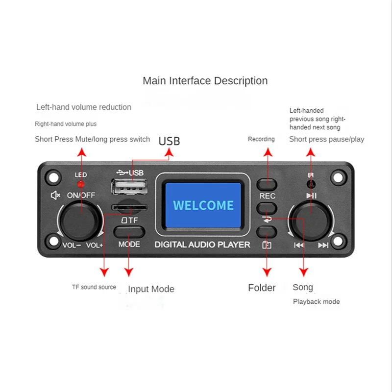 Цифровой аудиоплеер Bluetooth MP3-плеер плата декодера 128X64 DOTS ЖК-дисплей USB SD BT