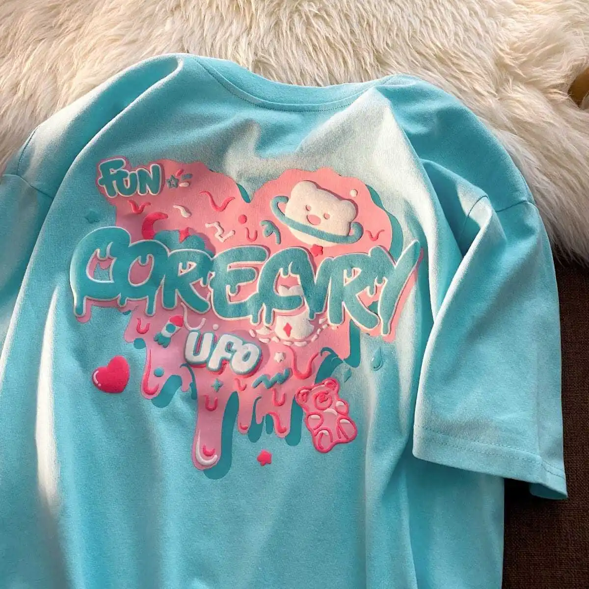 

Loving Bear women Loose Short-sleeved T-shirt Female Student 2022 Summer New Korean Version Loose Cotton Top Ins