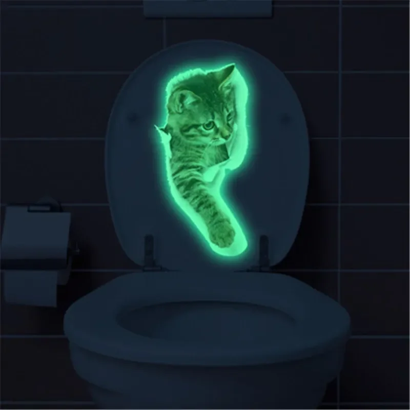 

Glow in the Dark Wall Stickers Home Decor Blue Luminous Cat Wall Stickers For Kids Room Fluorescent Cat Toilet Stickers