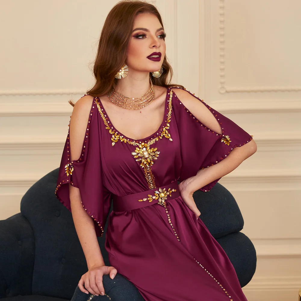 Caftan Marocain Abaya Dubai Evening Dresses for Women Turkey Islam off shoulder Muslim Hijab Dress Kaftan Robe Djellaba Femme