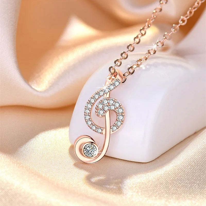 

New Arrival S925 Silver Necklace Women Jewelry Light Luxury Niche Design Sense Collarbone Chain Temperament Musical Note Pendant
